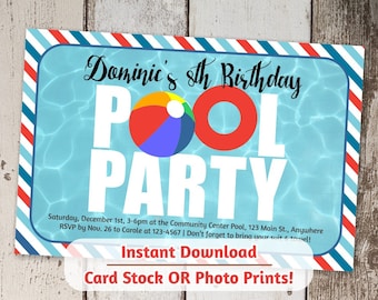 Pool Party Invitation for Boys or Girls - Printable Digital File Instant Download - Photo Prints or Card Stock - Indoor / Winter Pool