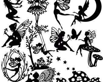 Die Cut Out Fairy Silhouette - FAIRIES, topper x 13 + stars. Great for card making, scrapbooking, fairy jar, embellishments, party favours