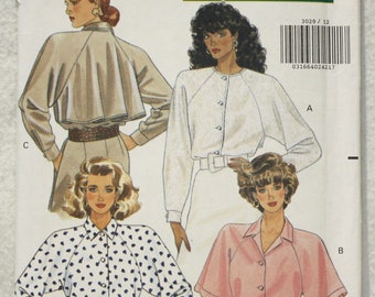 Sz 12, 14, 16 Bust 34" - 38" Butterick Sewing Pattern 3029 Shirt Blouse with Raglan Sleeve and Collar Variations