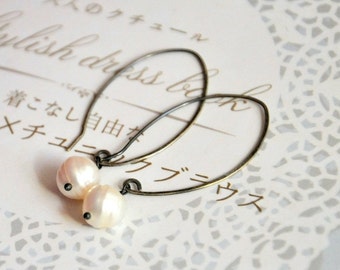 Silver Pearl Earrings - Oxidized Sterling Silver