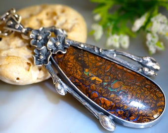 Opal Pendant Australian Boulder Opal Statement Necklace Sterling Silver Jewelry