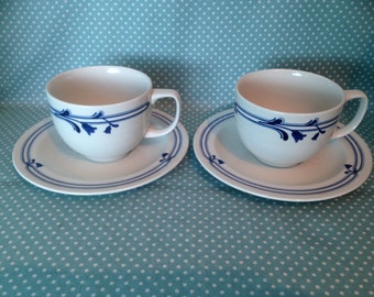 2 vintage Adams Pottery Bluebell design duos. Cups & saucers. Tea set. - FREE UK POST -