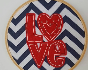 Felt Hoop Art, Valentines Day Ornament, Love Wall Art, Felt Ornament, Embrodiery Felt Ornament, Beaded Love Ornament, Hanging Wall Decor