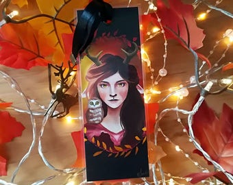 The spirit of autumn - illustrated, laminated bookmark handmade