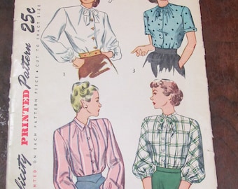 1940s Blouse Pattern Never Used Vintage Bishop Sleeve Ladies Blouse Pattern Old Size 18