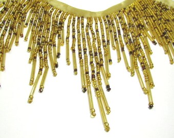 All Glass Brown and Gold Beaded Fringe 5.5 inch Decorator or Costume Trim