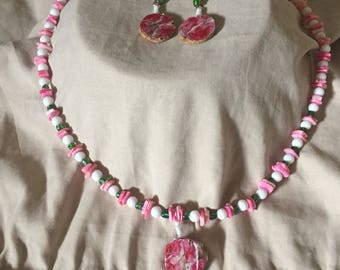 Cork and stone necklace/earring set.