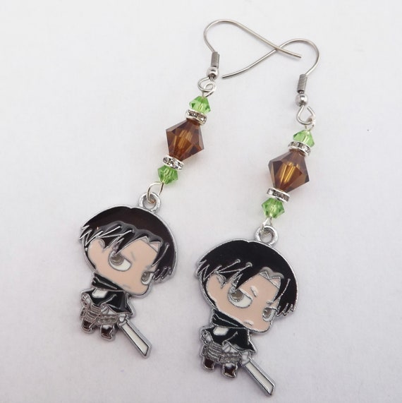 AOT Anime Levi Ackerman Swarovski Crystal Earrings anime