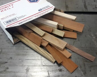 Box of Small Mixed Wood Scraps, Unfinished Rough Cut Crafting Wood, Domestic and Exotic Wood, USPS Small Flate Rate Box of Wood