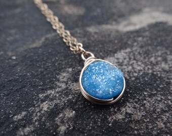 Turquoise Druzy, Blue Necklace, Druzy Pendant, Gold Necklace, Blue Druzy, Minimalist Necklace, Druzy Stone