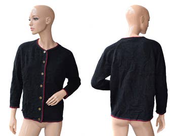 Vintage Rabe Pure Shetland women cardigan black wool