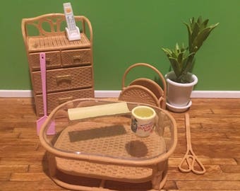 Plastic Dollhouse Furniture 1:12 Scale Miniatures Dresser, Phone, Table, Plant