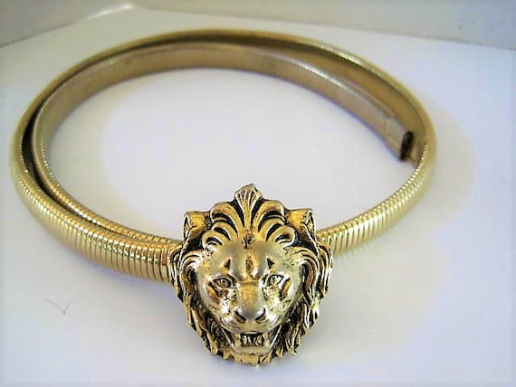 Anne Klein Belt, Omega Stretch, Lion Head Clasp, Gold Belt, Size 28 - 30