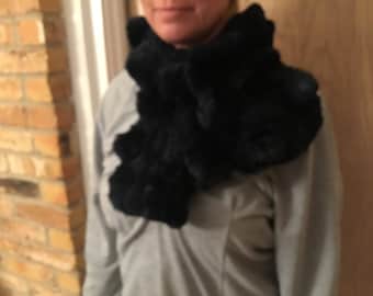 Jocelyn Dark Blue Rabbit Fur Scarf