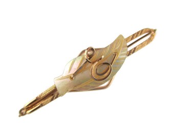 Gold Wire Monogram "E" Tie Bar/ 12k GF Wire Letter Tie Clip /Mother of Pearl Gold Initial Tie Clasp/ Victorian 12 Karat Gold Filled Tie Bar