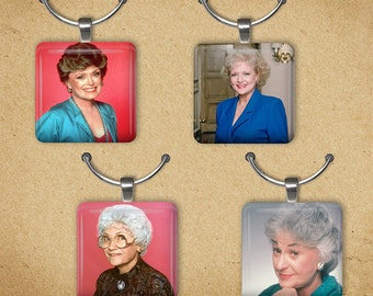 The Golden Girls Set Of 4 Wine Charms, Best Friends Tile Charms, 80's TV Pendants