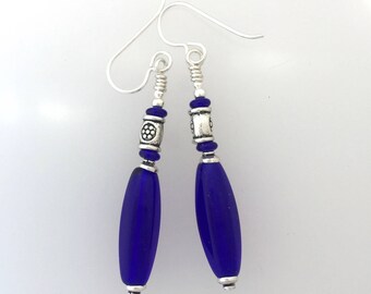 Cobalt Glass Safe Pewter And Sterling Silver Earrings (pw)