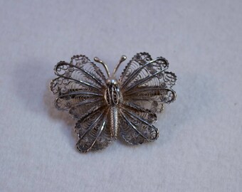 Vintage Filigree Silver Butterfly Brooch