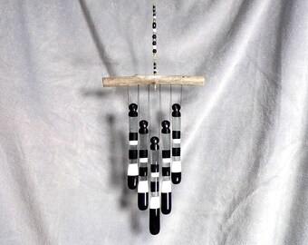 Black Gray White Glass Wind Chime, Glass Windchime, Glass Chimes, Monochrome Chime, Grayscale Windchime