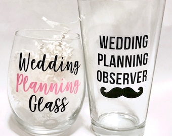 Personalized Wedding Planning Wine Glass, Wedding Planning Observer Glass, Engagement Gift, Engagement Gift Set, Gift for Couple, Quick Gift