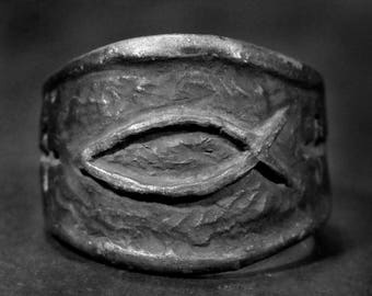 Ichthus ring,Fish ring, Christian ring, silver ichthus ring,silver christian ring