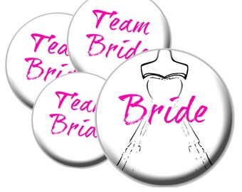 8 Team Bride Buttons - Pink Bridal Buttons - Black and White Bridal Buttons - Bachelorette Party Buttons