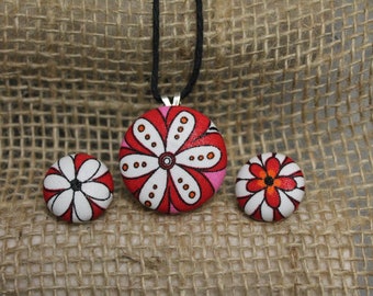 Flower Button Pendant with matching clip on earrings