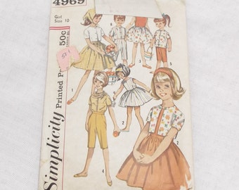 Early 60s Vintage Girl's One-Piece Dress, Pants, Blouse, Top and Scarf Pattern Simplicity 4969 28 Bust