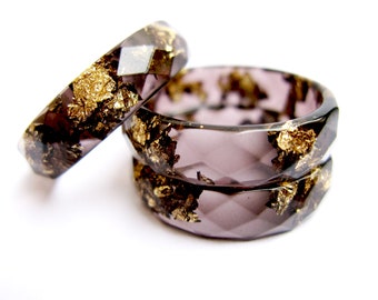 Black Resin Ring With Gold Flakes, Jewellery Gift, Resin Stacking Ring, Minimal Resin Jewelry, Handmade ring