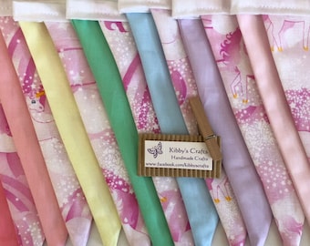 Fabric bunting flags pastel rainbow unicorn