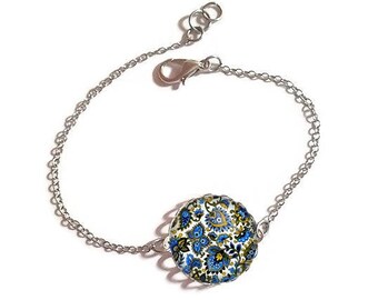Bracelet fine silver with 18 mm cabochon * flowers * (010118)