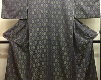 KIMONO silk wool "flower in Tatewaku Steam " woven fabric with silk lining Japanese kimono