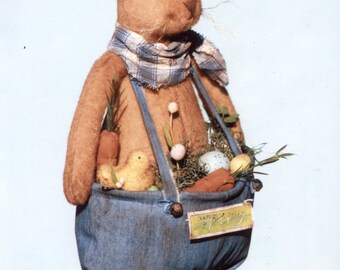 Primitive Cloth Doll PATTERN "Prim Bunny wit His Basket Pants" HHF432