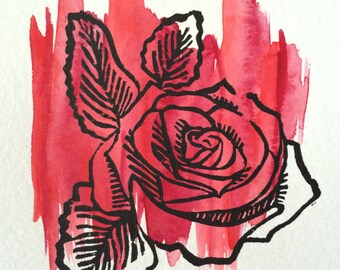 Rose - Linoleum Print (Colored)