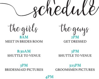 Calligraphy Style Bridal Party Itinerary *DIGITAL*