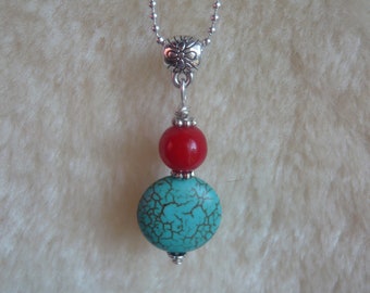 Necklace pendant gemstone TURQUOISE & coral Mineral