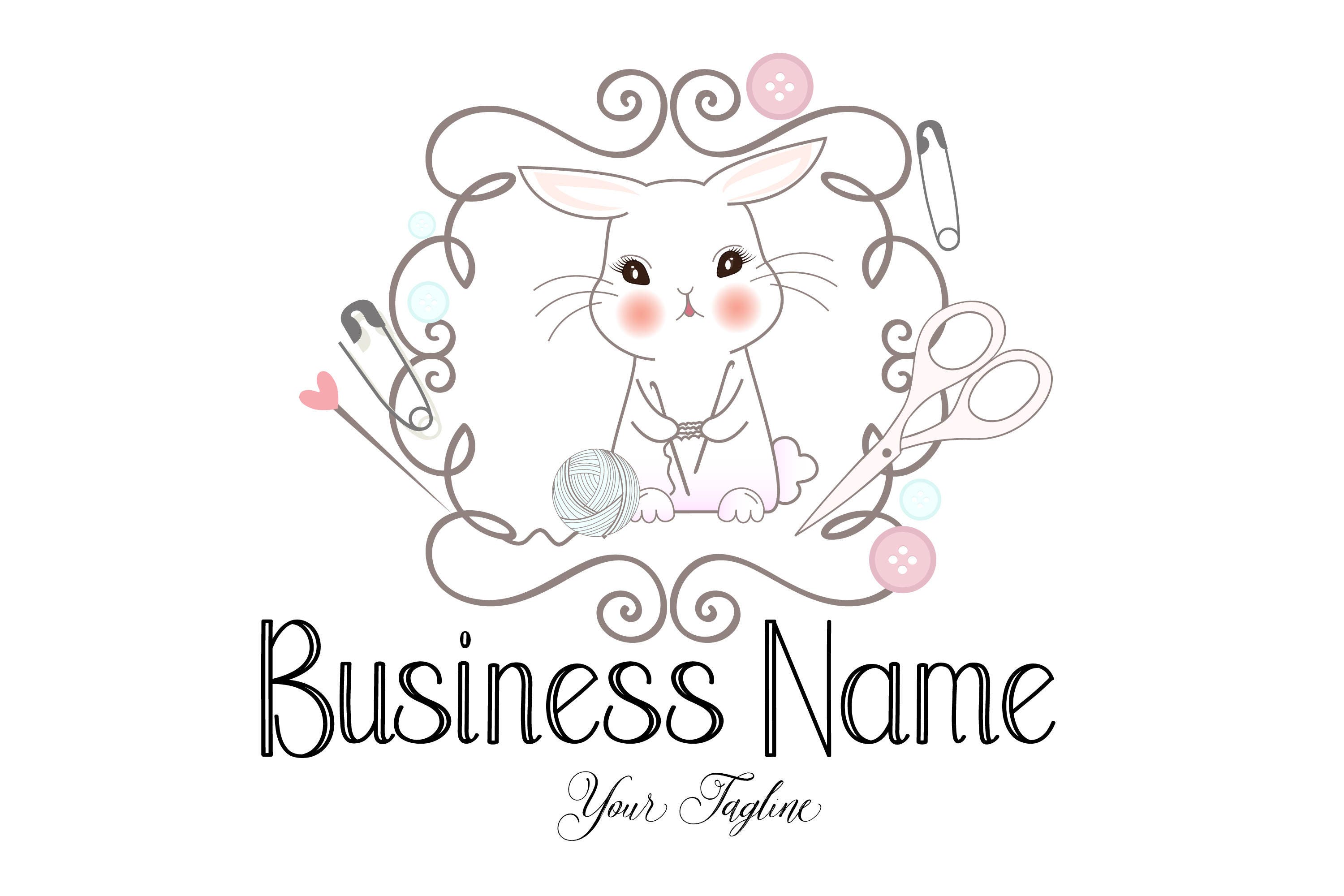 Custom logo design bunny crochet yarn logo rabbit sew