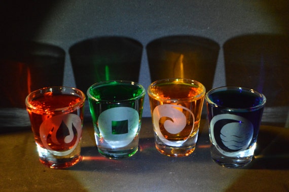 Avatar the last Airbender etched shot glass set of 4 fan art