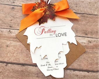 Falling in Love Wedding Invitation Set, Fall Wedding Invitation, Autumn Wedding Invitation, Leaf Wedding Invite, Rustic Wedding Invitation