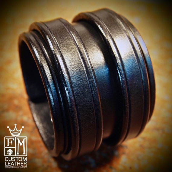 Leather cuff Bracelet Black Luxurious Bridle leather Double strap wristband Made in USA Using Refined techniques by Freddie Matara