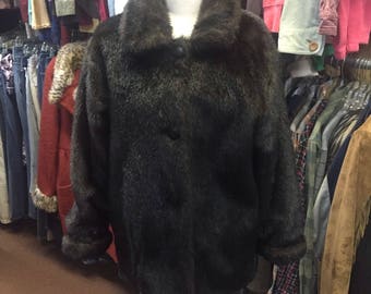 Vintage Women's Faux Fur Mink Reversible Dark Brown Short Coat Size Small