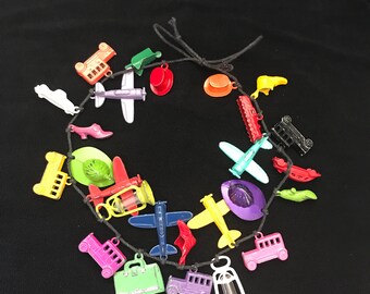 Vintage Cracker Jacks Toys Colorful Metal Charms Necklace- Cracker Jill 1980’s