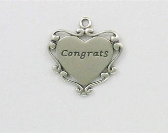 Sterling Silver Ornate Congrats Heart Charm
