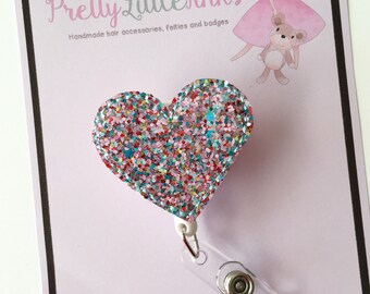 Glitter Heart Badge Reel, ID Badge Reel, Badge Reel, Nurse Badge Reel, Feltie Badge Reel, Interchangeable Badge Reel, Heart Feltie