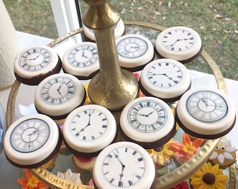 Edible Clock Faces Wafer Rice Paper Wedding Cake Decoration Steampunk Cupcake Cookie Topper Mad Hatter Alice Wonderland Tea Party Watch