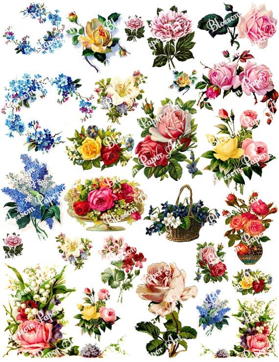 vintage-flowers-digital-collage-sheet-decoupage-printables