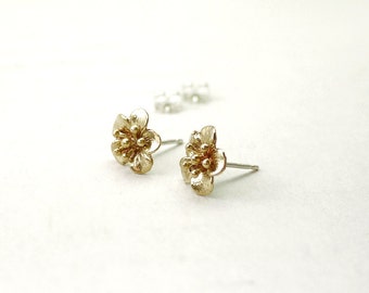 Gold flower earrings - blossom studs - sterling silver post - gifts for her