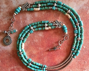 Turquoise and Silver Multi Strand Necklace