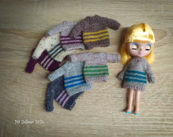 Mini sweater for petite Blythe raglan sweater dress otfits clothing handmade knit miniature clothes