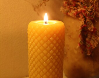 Diamond Cylinder Beeswax Candle - Beeswax Pillar Candle Pure Beeswax from Beekeepers Hives